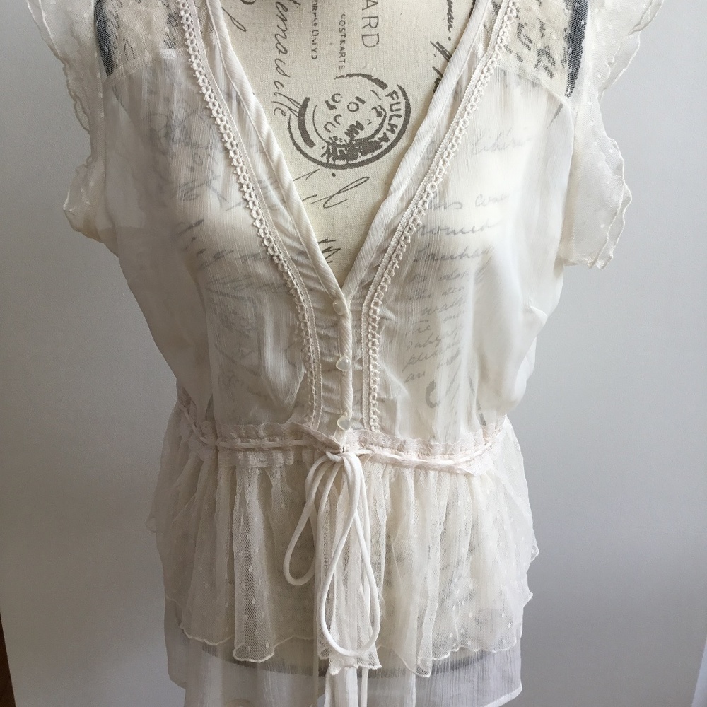 Rue 21 sheer lace button/tie front vest